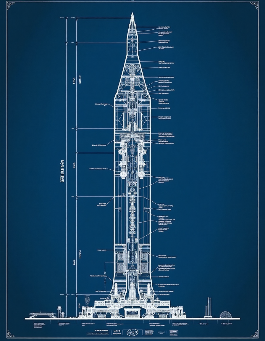 Saturn V Rocket Cutaway Blueprint — NASA Apollo Wall Art, Space Decor, Engineer Gift
